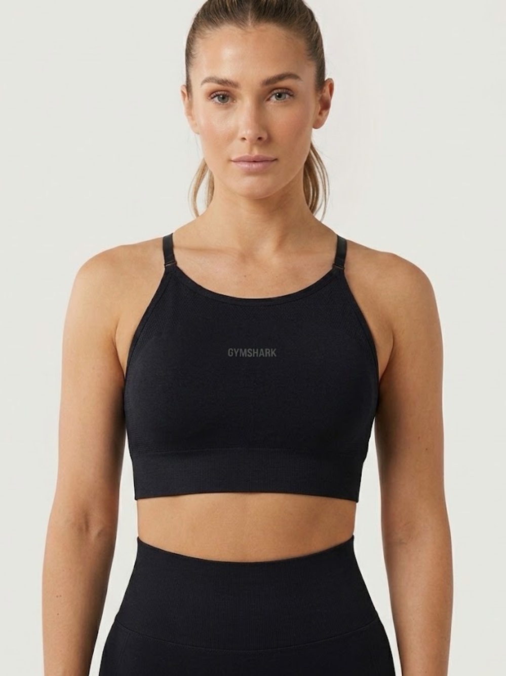 Gymshark Women Seamless High-Neck Sports Bra S Black Activewear Workout Comfort